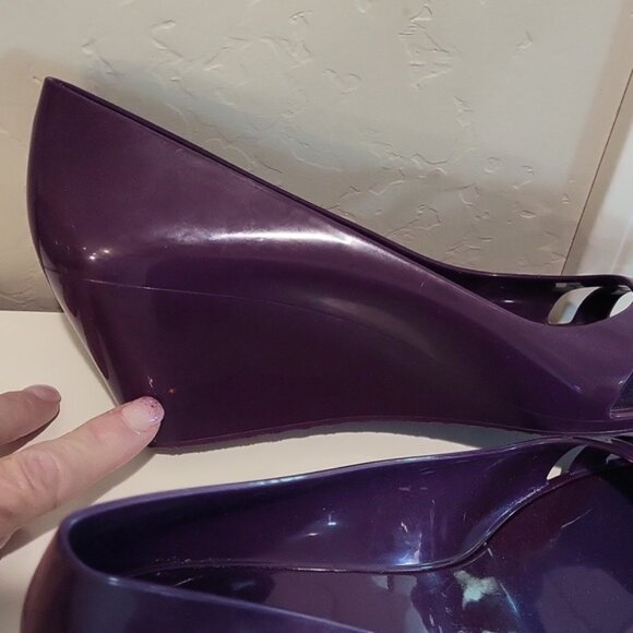 Gucci Interlocking G Logo Rubber Pumps Wedge Rubber Purple Open Toe Size 38 - Picture 11 of 14